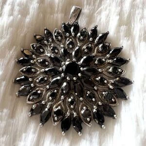 DL 925 Sterling Silver Vintage Melanite-Tone‎ C Z Pendant 1.5 in